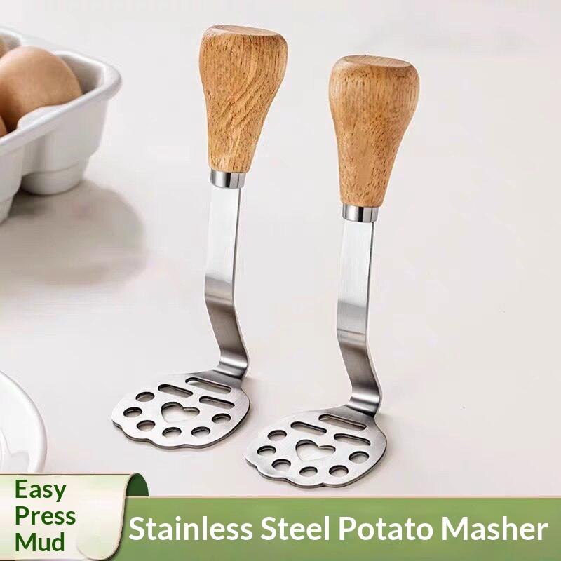 Wooden Handle Stainless Steel Potato Masher Vegetable Fruit Crusher Baby Food Making Kitchen Utensil 3