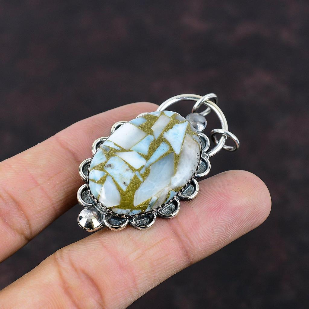 Copper Larimar Pendant 925 Sterling Silver Pendant Antique Pendant Very Pretty Gemstone Pendant Handmade Jewelry Gift For Her Silver Jewelry