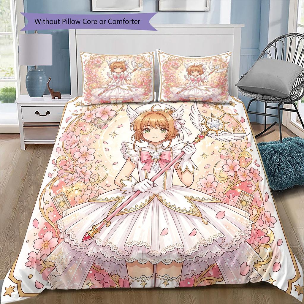 Cardcaptor Sakura Sakura Collection Bedding Set, 1 Duvet Cover & 2 Pillowcases, Home Bedroom Decor, Great Gift for Fans