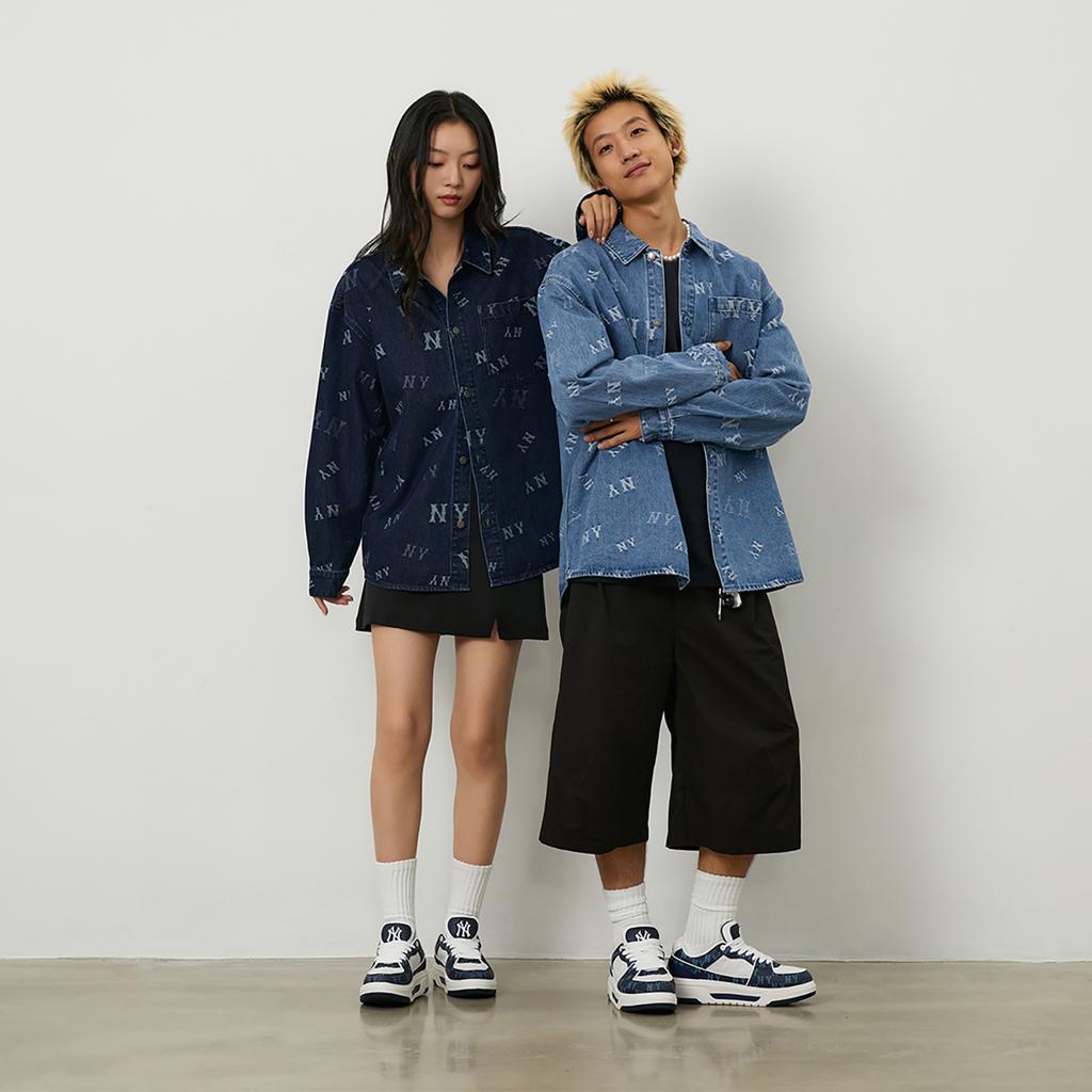 New MLB MONOGRAM Collection New York Yankees 24FW Denim Shirt Unisex Indigo 3ADRM0244-50INS