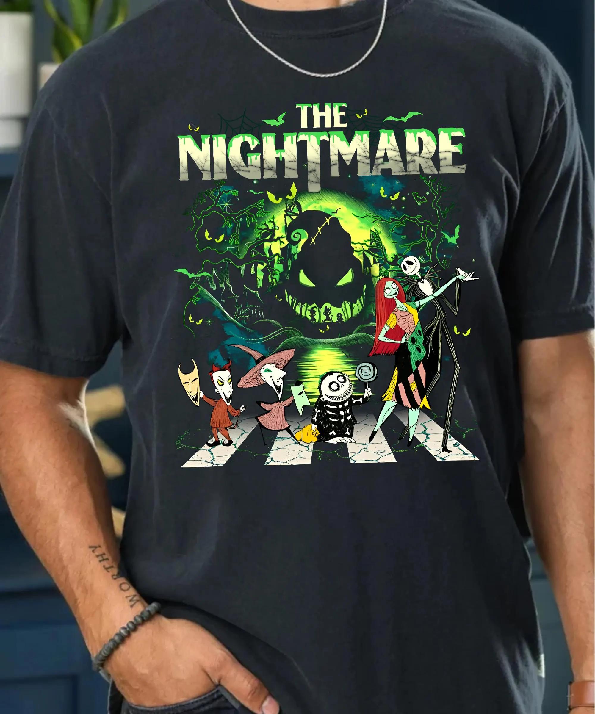 New Cartoon Nightmare Jack and Sally Graphic Print Men s and Women s Short Sleeve Loose Casual T-Shirts S чёрный