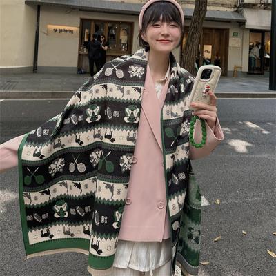 New Autumn and Winter Personality Cartoon Imitation Cashmere Scarf Women's Niche Versatile Temperament Scarf To Keep Out the Cold Couple Shawl