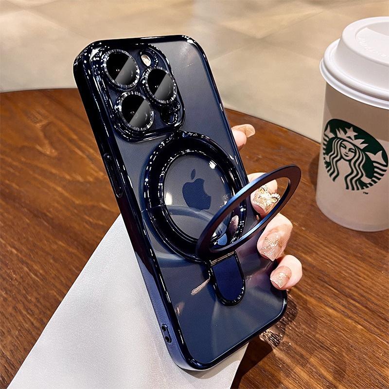 

Для Magsafe Кронштейн Гальванический Чехол Для iPhone 16 15 14 13 12 Pro Max Plus Магнитная Подставка Кольцо Держатель Прозрачный Ударопрочный Чехол For iPhone 13 Pro