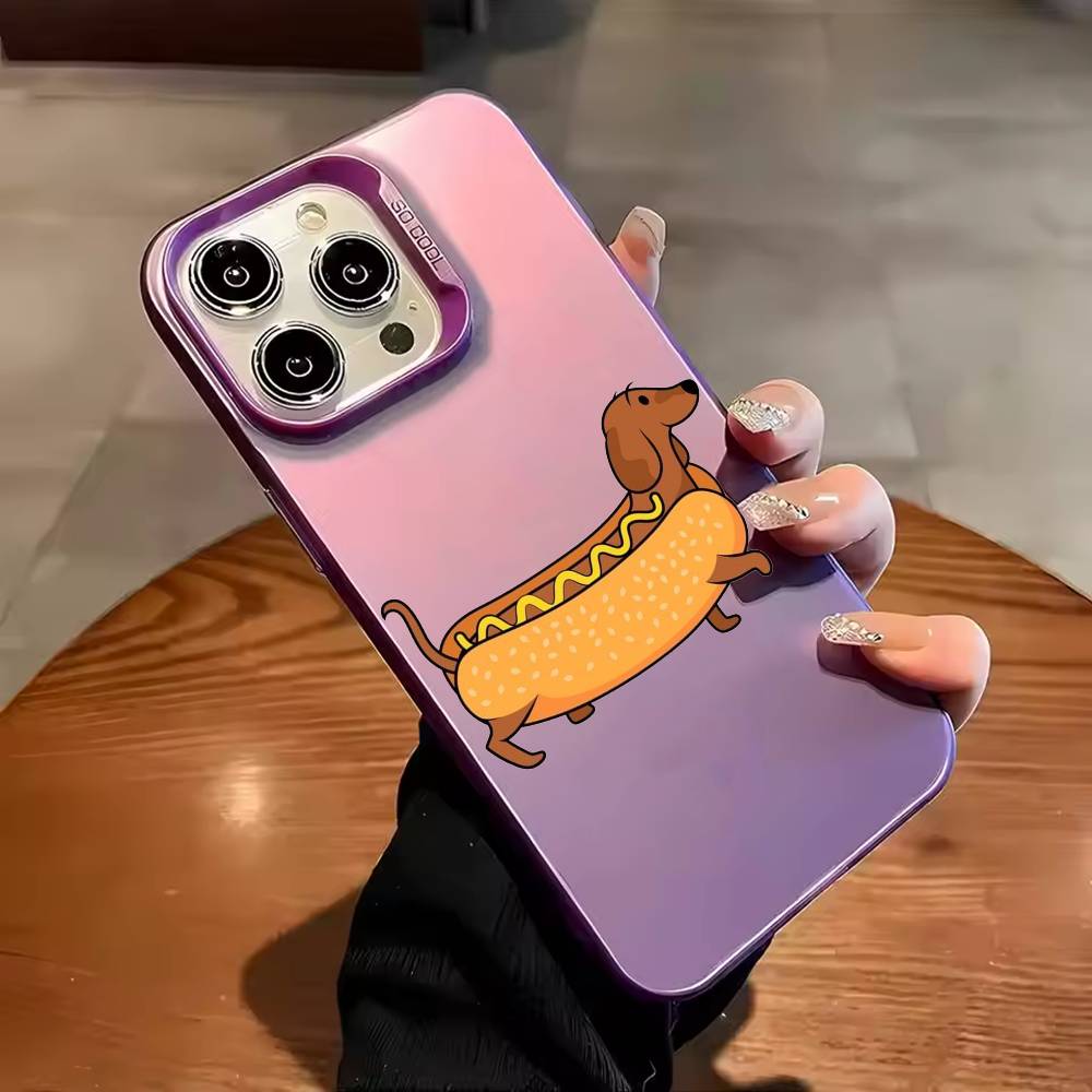 Cute Dachshund Dog Phone Case For iPhone 17,16,15,14,13,12,11,Pro Max,Plus Candy Silver Cover