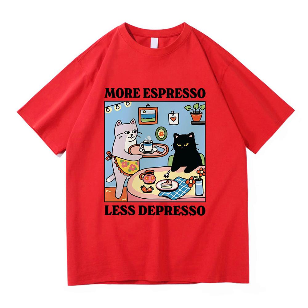 

Funny Cat More Espresso Less Depresso T Shirt Men Women Aesthetic Vintage T-Shirt Anime Cartoon Cute Cotton Tees Shirts 3XL