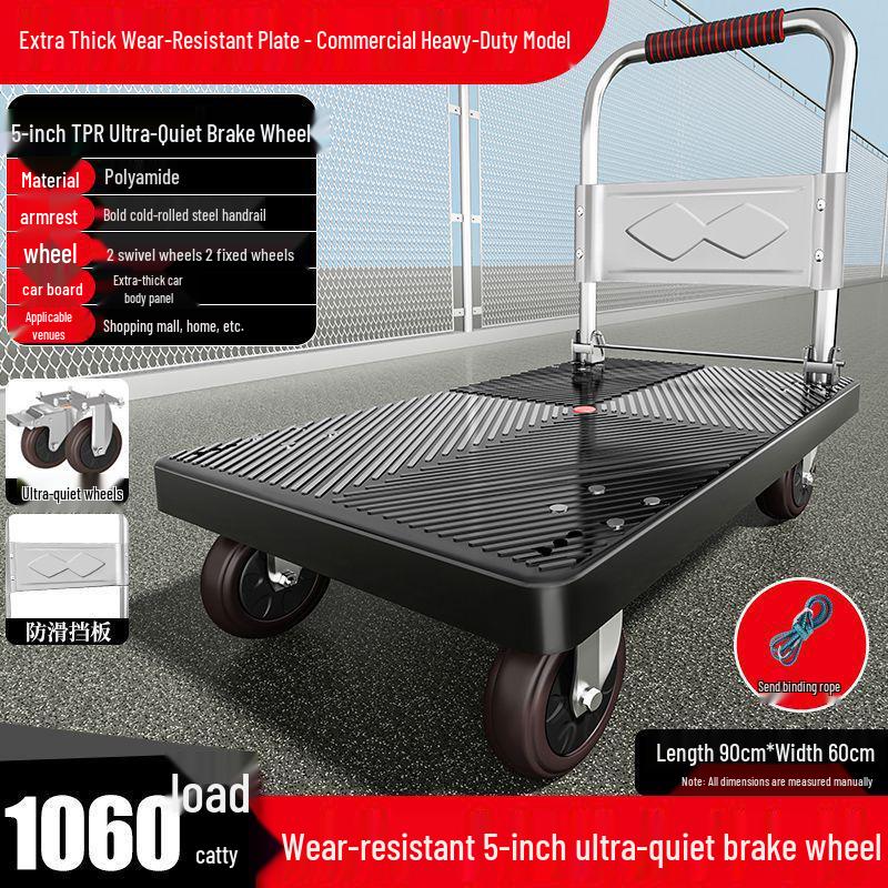 Compact Folding Flatbed Trolley: Silent, Lightweight, Multi-Functional Hand Truck for Pulling and Pushing Goods