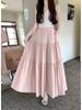 Sweet Petite Slimming Pleated Long Skirt: Lined, Layered, Solid Color, Waist-Cinching Half-Skirt for Women