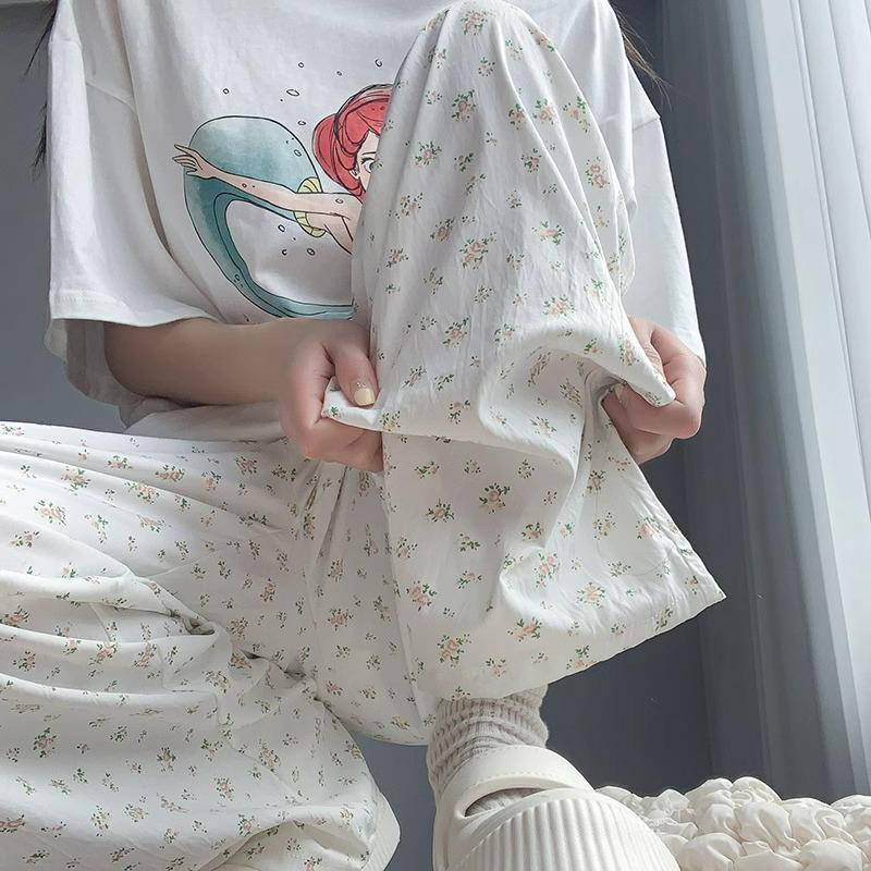 

Women s 2025 Summer Mori Floral Wide-Leg Pants, High Waisted, Petite, Elastic Waist, Casual and Loose Fit L (Recommended 106-115 lbs)