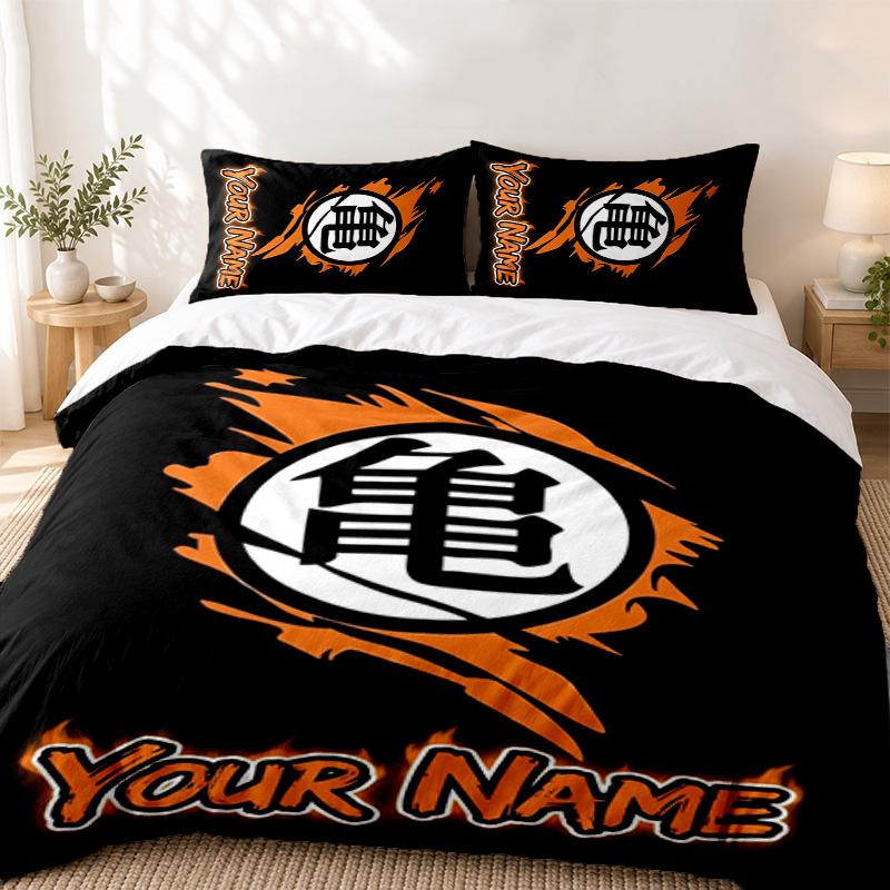 Dragon Ball Nome Personalizzato Set da 3 pezzi Perfetto per la camera da letto Set di biancheria da letto confortevole include una federa per piumone e due federe Ideale per compleanno o Natale
