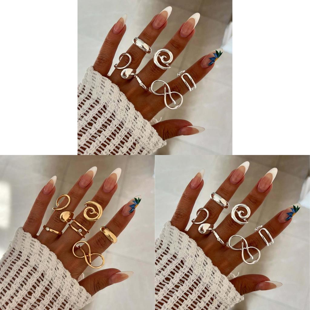 Geometric Light Face Ring Set With Spiral Design For Women Fashion Jewelry