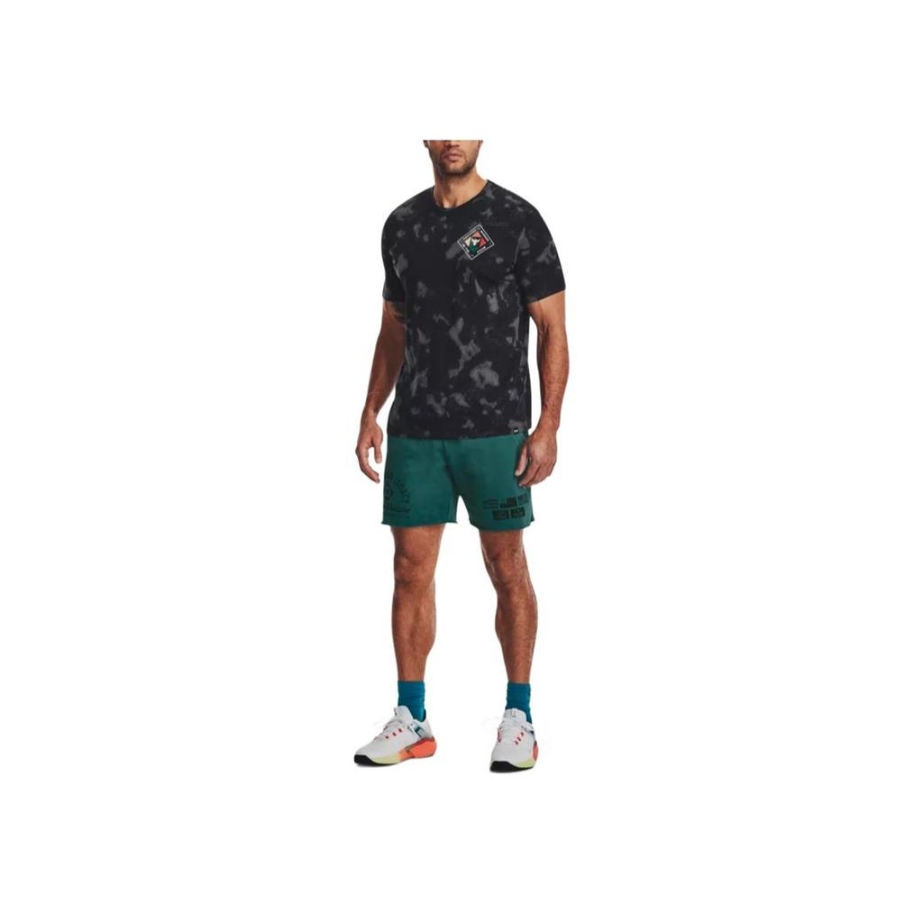 Under Armour SS23 All-Over Print Crew Neck T-Shirt Men Tops Black 1377928-001