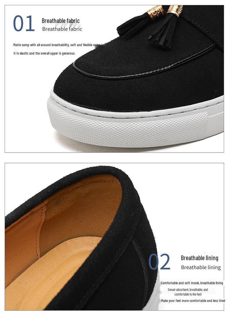 Men's British Style Leather Slip-On Loafers, Size 47 - Versatile Casual Sports Shoes