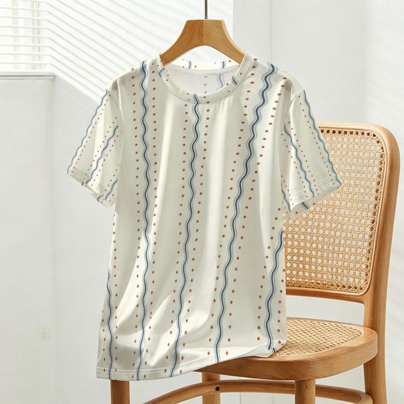 Women's Basic Short Sleeve T-Shirt, Minimalist Polka Dot Soft Top Casual Daily Wear for Outdoor Outings & Girls' Gatherings