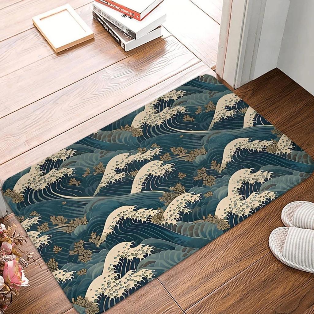 Japanische Welle Badezimmer Rutschfester Teppich Die große Welle vor Kanagawa von Hokusai Schlafzimmermatte Eingangstürmatte Bodendekor Teppich