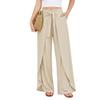 European and American High-Waisted Tie Belt Wide Leg Pants for Women, Casual Holiday Color Draped Pants