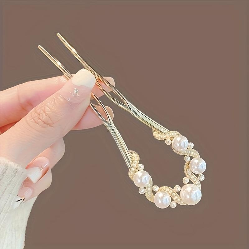 Elegant Temperament Minimalist Imitation Pearl Inlaid U-shaped Women Alloy Hairpin High-end Retro Cheongsam Hanfu Plate Hairpin