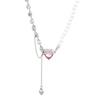 Elegant Rhinestone Pearl Necklace Love Heart Pendant Choker for Women Pink Crystal Party Wearing Accessories Jewelry Gifts
