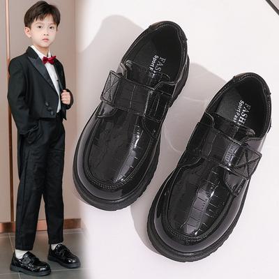 Boys' Spring and Autumn Leather Shoes Fashionable Soft-soled Black Medium and Large Children's Elementary School Campus Performance Shoes