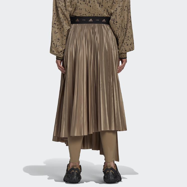 Adidas Originals X Hyke Asymmetrischer Saum Einfarbig Mittelhoch Anliegend Plissierter Maxi-Rock Damen Röcke Gelbbraun GP3042