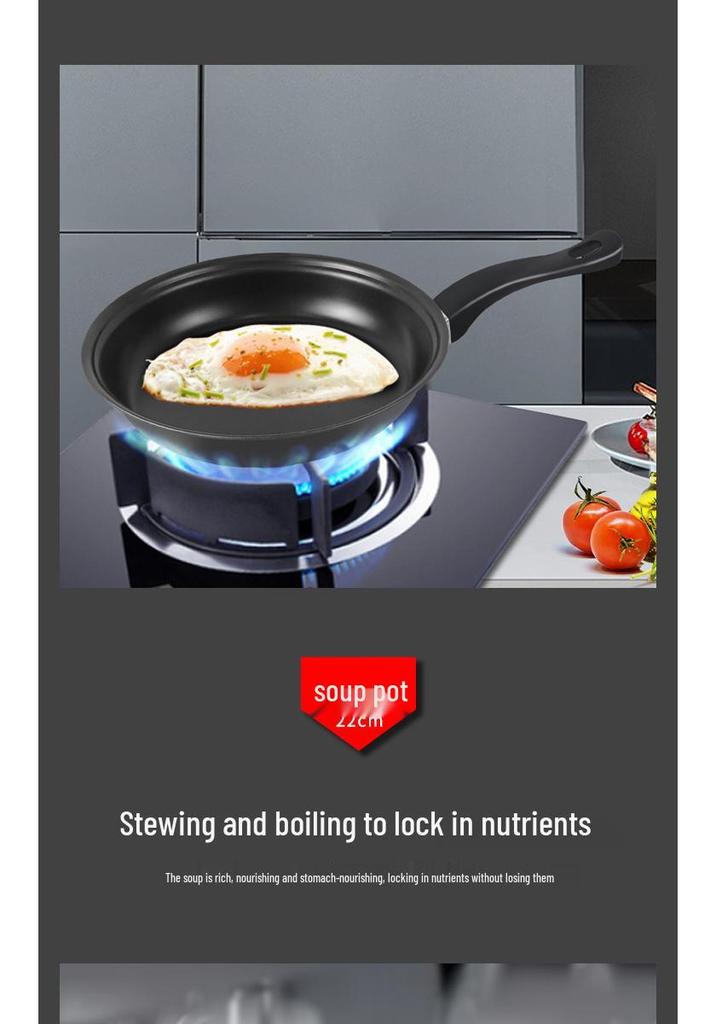 Thirteen-Piece Non-Stick Cookware Set: Includes Spatula, Soup Pot, Milk Pot, Frying Pan, and More.