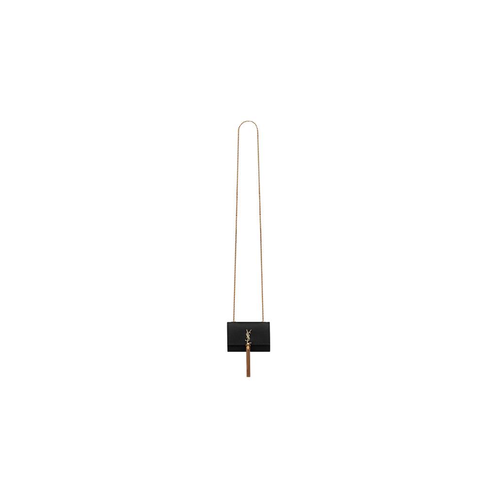Saint Laurent Ysl Kate Airpods Tassel Flip Cover Snap Button Grain Leather Shoulder Crossbody Earphone Bag Women Bags Black 712449-BOW07-1000