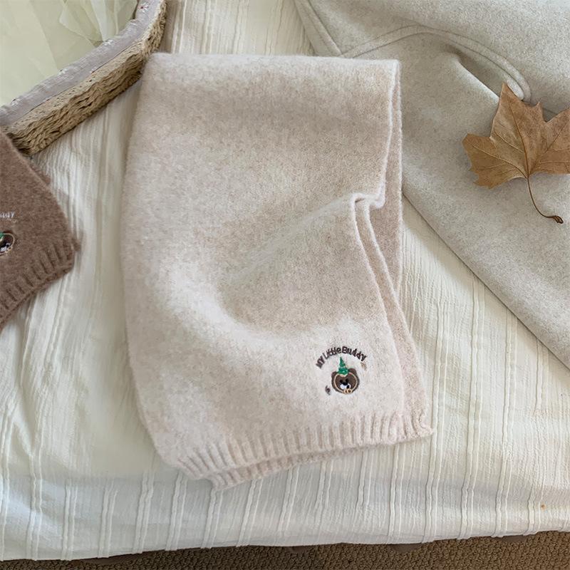 Japanese cute bear knitted scarf women's winter short thickened warm versatile blue wool small scarf neck protector