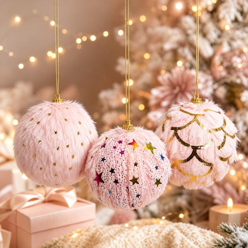 Fluffy Christmas Tree Ornament Set - Festive Ball Pendant Decorations
