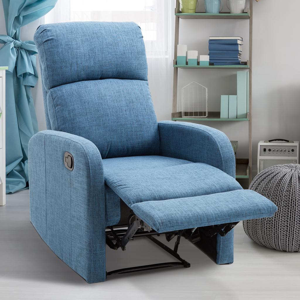 Manual Reclining Relax Armchair with Footrest Capacity 125kg Linen Fabric 67 × 83 × 107cm Blue