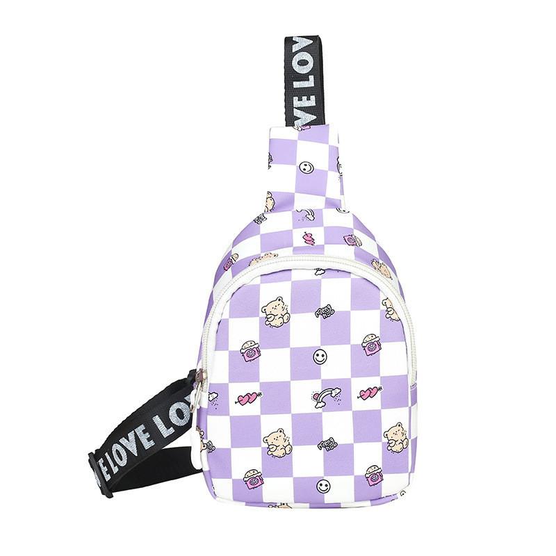 Adorable Cartoon Plaid Kids Chest Bag 2023 Fashionable Toddler Crossbody Bear Snack Bag