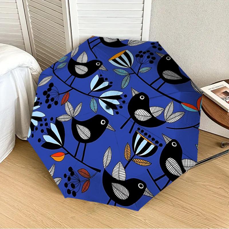 

1pc Birds Floral Pattern Automatic Folding Umbrella, 8-Rib Durable Frame, Durable Foldable Design - Elegant Gift for Commute yy251210030