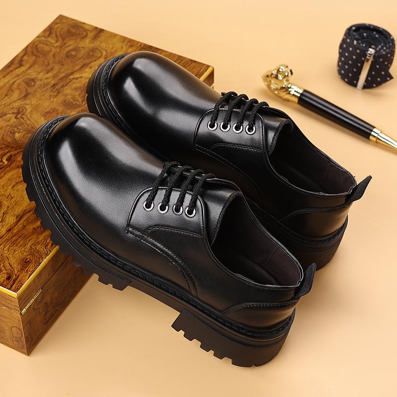 Fashion Brand Spring and Autumn Men Leather Thick Sole Formal Leather Shoes High Quality Fashion Lacing Comfortable Derby Shoes