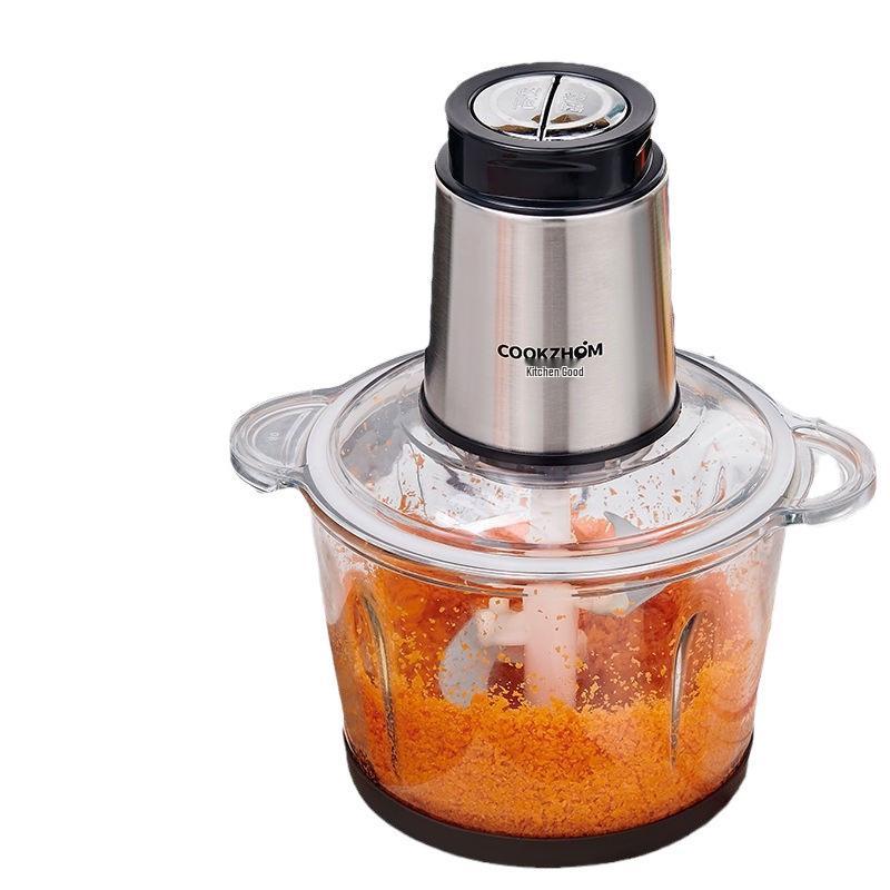 Moedor e Processador de Alimentos Elétrico Multifuncional de Aço Inoxidável para Picar, Misturar e Moer Carne, Alho e Vegetais.