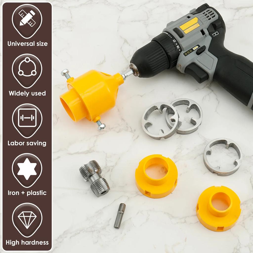 PVC Thread Maker Tool Efficient Pipe Threader Plumbing Tool Reusable Plastic Pipe Threader with 3 Dies Plumbing Round Die Water