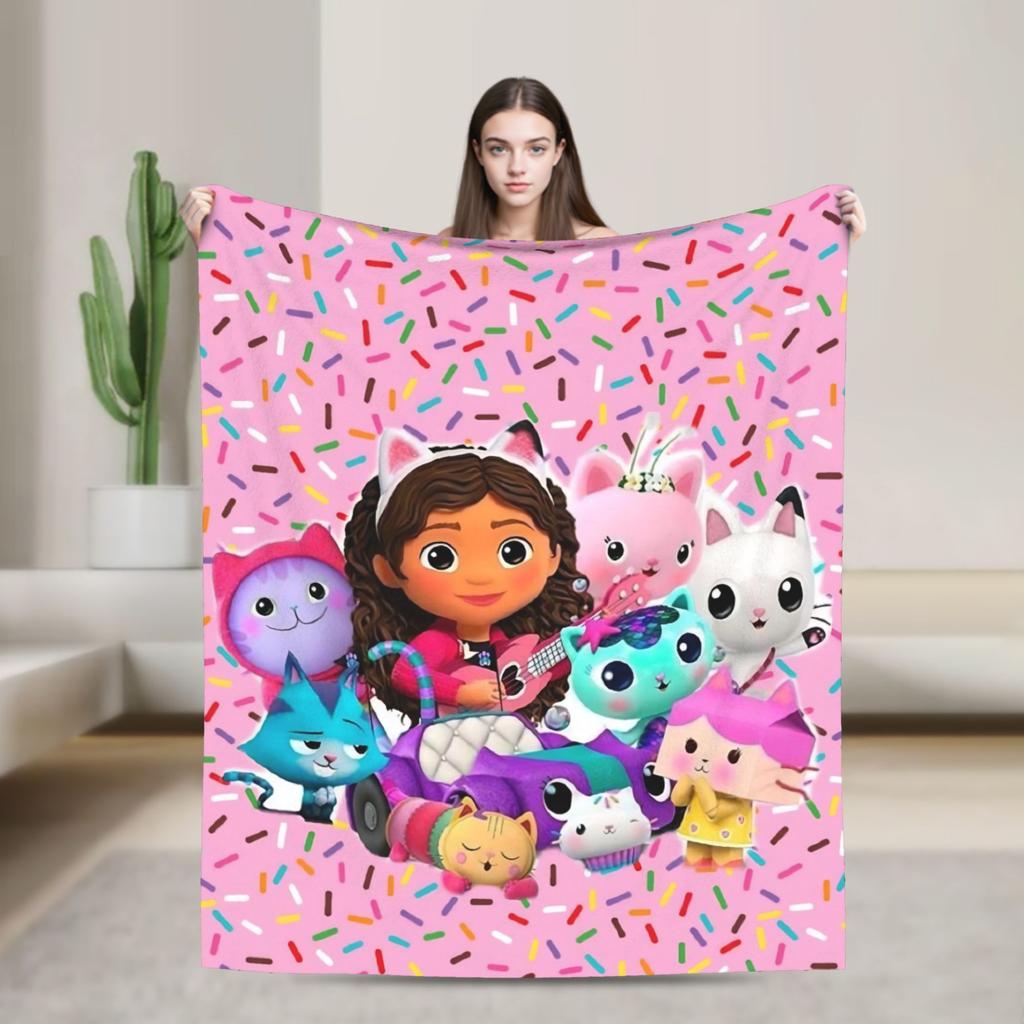 Maison de poupée mignonne de dessin animé 3D Gabby Cadeau pour fille Couverture en flanelle Douce et durable Couvertures de lit pour extérieur Couvre-lit d'extérieur Couvre-lit de canapé
