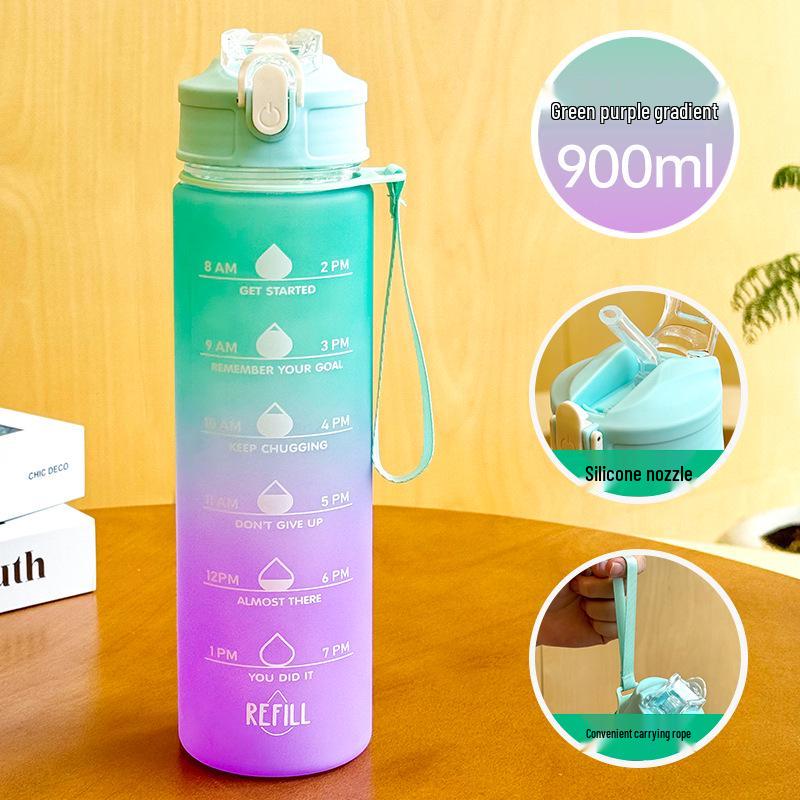Gradient Color Large Capacity Bounce Lid Plastic Sports Water Bottle for Men and Women