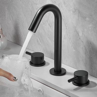 Grifo de Lavabo Tuqiu Negro Totalmente de Latón Cromado Grifo de Baño Grifos de Lavabo Grifo Cascada de 3 Agujeros Frío y Caliente Grifo de Agua