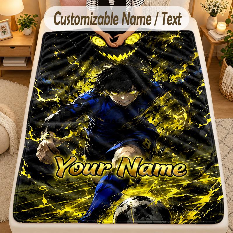 Flannel BlanketBlue Lock Custom Name Text Personalized Soft Warm Throw Blanket Home Decor Gift