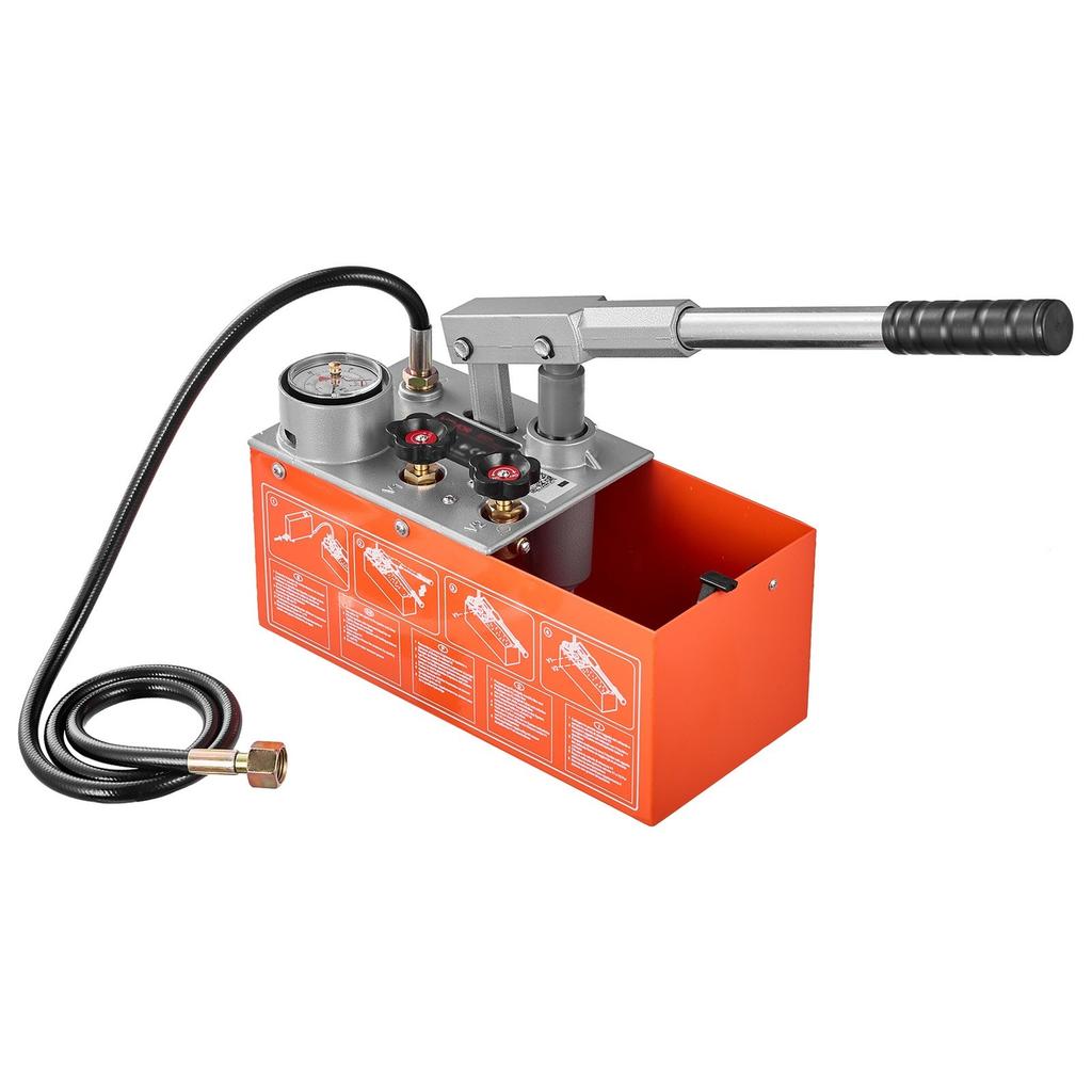 Hydrostatic Test Pump 6.06 L Hydraulic Manual Water Pressure Tester, Dual Valve Hydrostatic Water Pipe Leakage Pressure Test Pump Kit with Gauge &