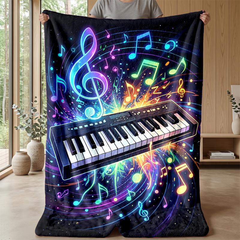 Music Instruments Harmony Theme Blanket Lightweight Warm Flannel Blanket Decorative Throw Blanket for Home Decoration