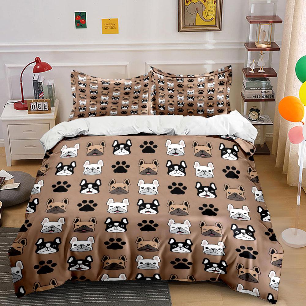 Grosstor Unisex French Bulldog Themed Decor Set Exquisite Three-Piece Bedding Set Gift For Kids And Adults