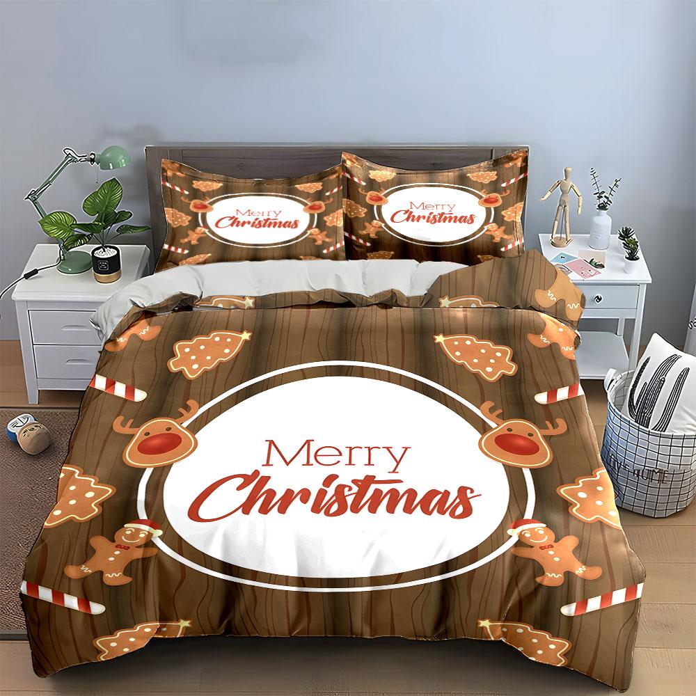 Christmas Flower Pattern Bedding Set Duvet Cover Set Quilt Cover Pillowcases (1* Duvet Cover, 2* Pillowcases, Filling Not Included)