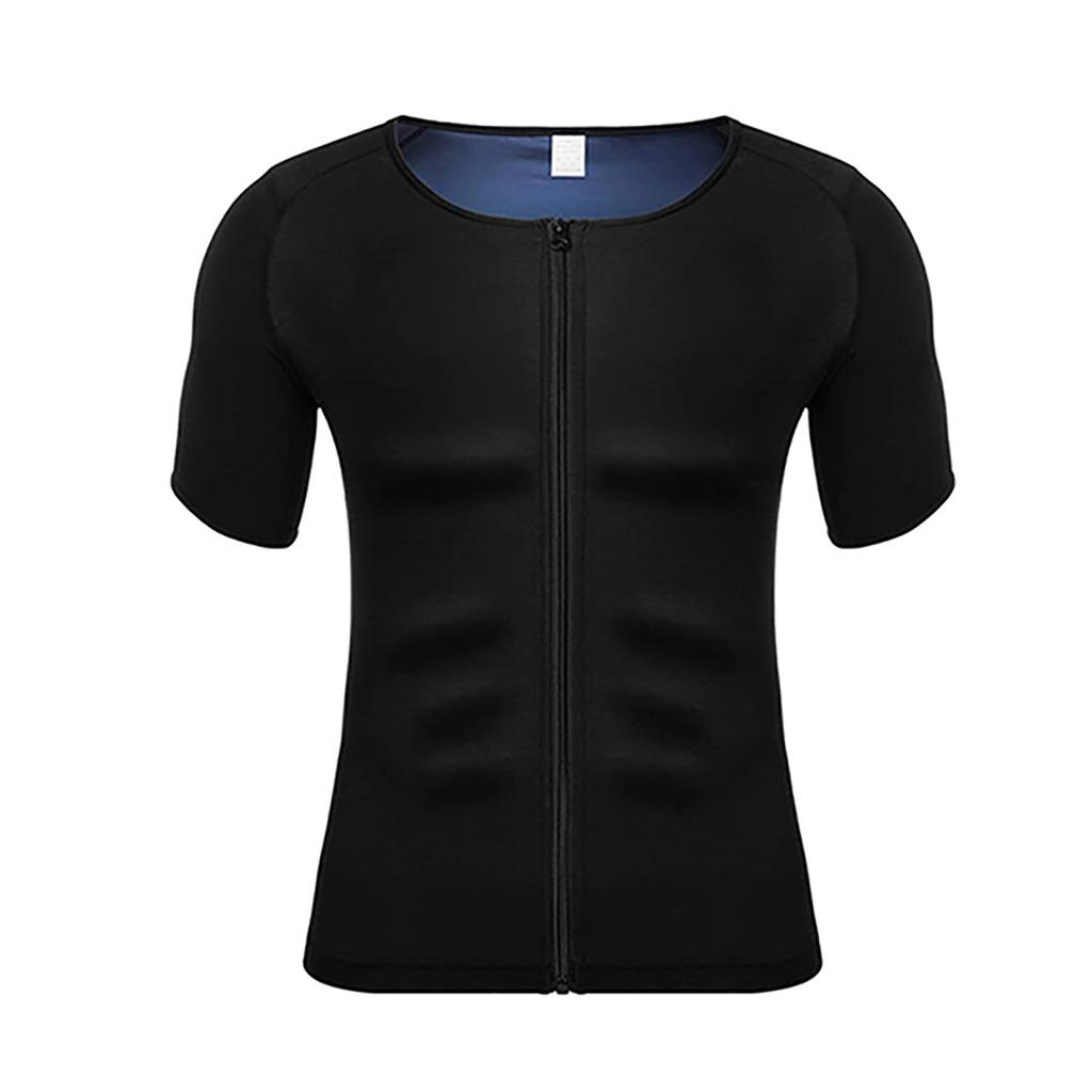 Traje de Sauna Sudadera para Hombre Camisetas de Manga Corta Adelgazante Top Térmico con Cremallera Camisa de Entrenamiento Moldeador Corporal para Hombre Ropa Moldeadora