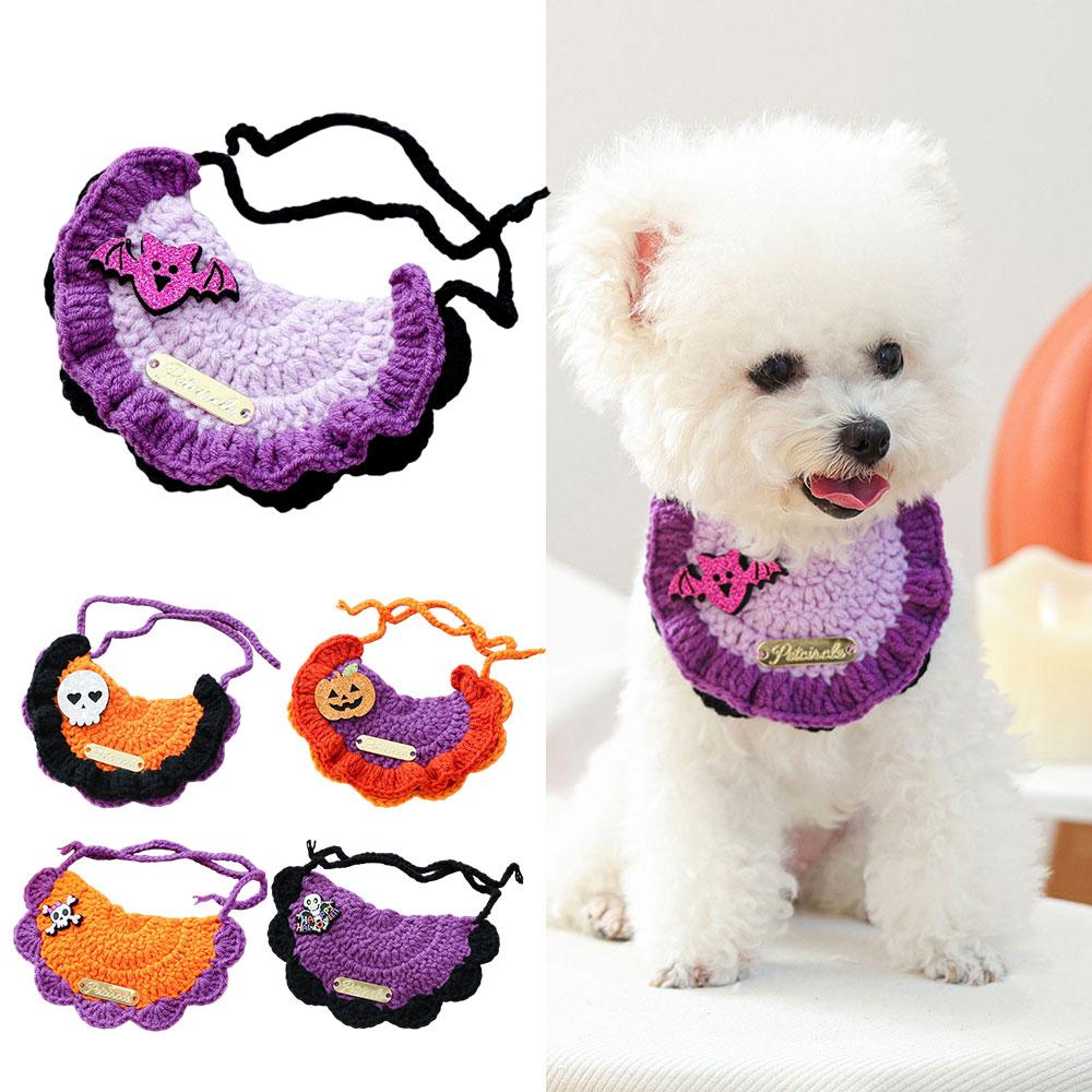 Halloween Pet Collar Handmade Crochet Knitted Cat Dog Collar Cute Adjustable Soft Costume Accessories For Small Dogs Cats