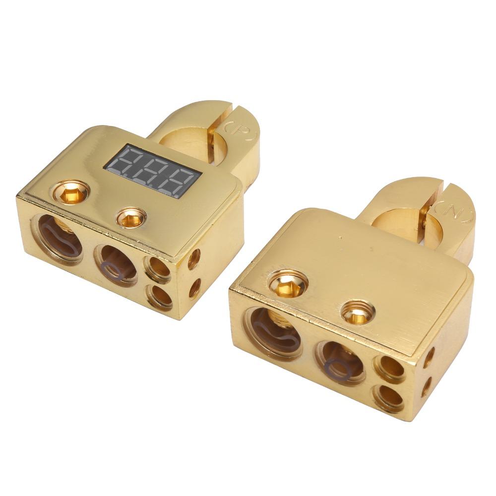 Heavy Duty 0/4/8/10 Car Battery Terminal Connectors AWG Gauge Digital Voltmeter Display Connectors Kit Truck