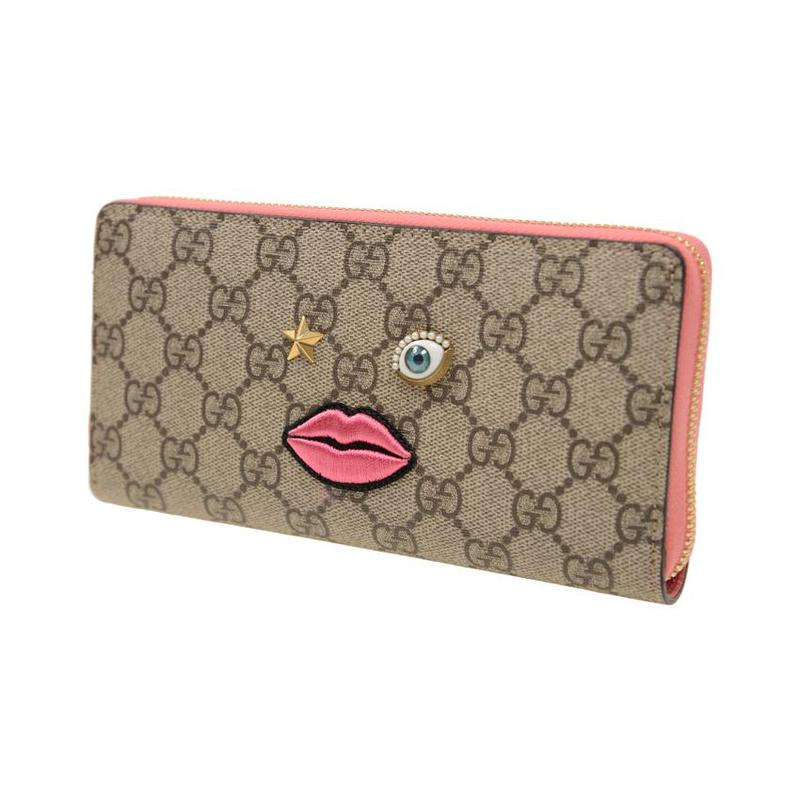 Gucci Lips Pattern Long Zipper Wallet Women's Ebony/Pink