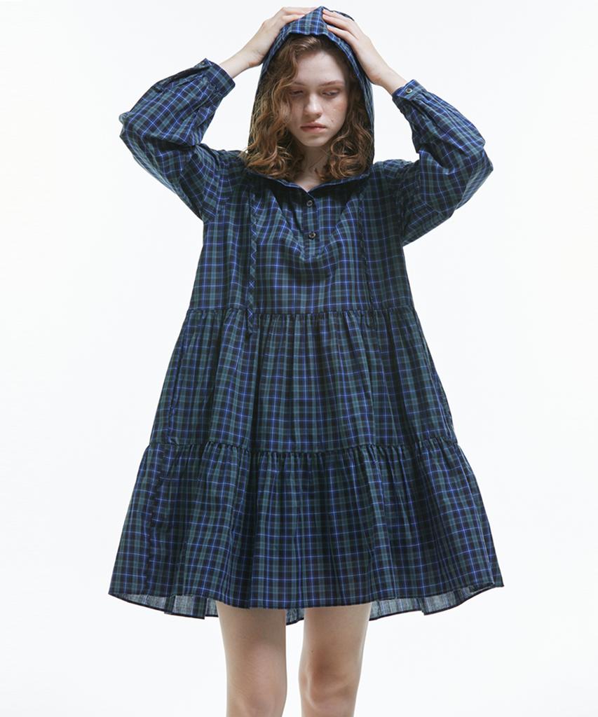Manavis Seven Hooded Tiered Dress [Green]