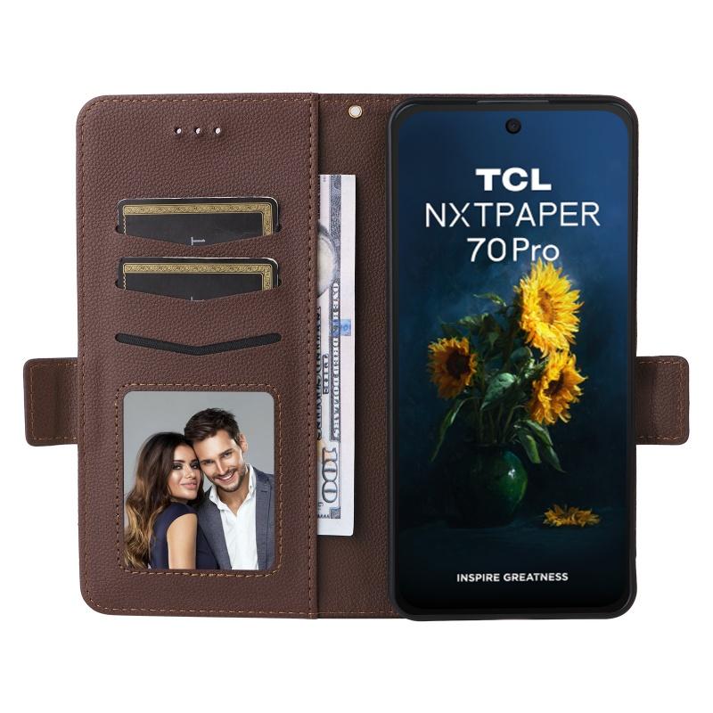 For TCL Nxtpaper 70 Pro 5G Flip Side Buckle Lychee Pattern Wallet Leather Cover for TCL Nxtpaper70 Pro Purse Magnetic Phone Bags