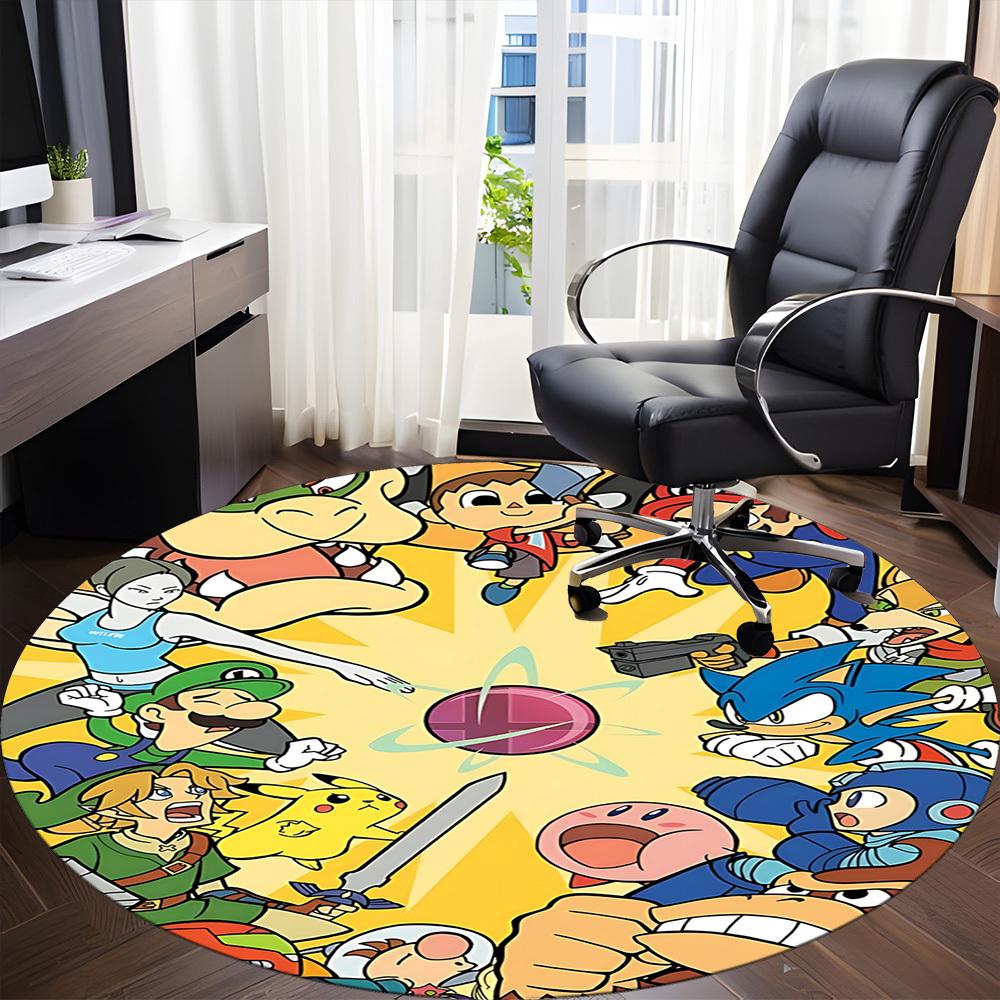 1pc Mario Sonic Cartoon Characters Office Round Area Rug, Under Office Chairs Bedroom Living Room Home Decor, Room Decoa1016205