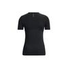 Under Armour Rush Series Solid Color Logo Embroidery Round Neck Short Sleeve T-shirt Women Tops Black 1373929-001