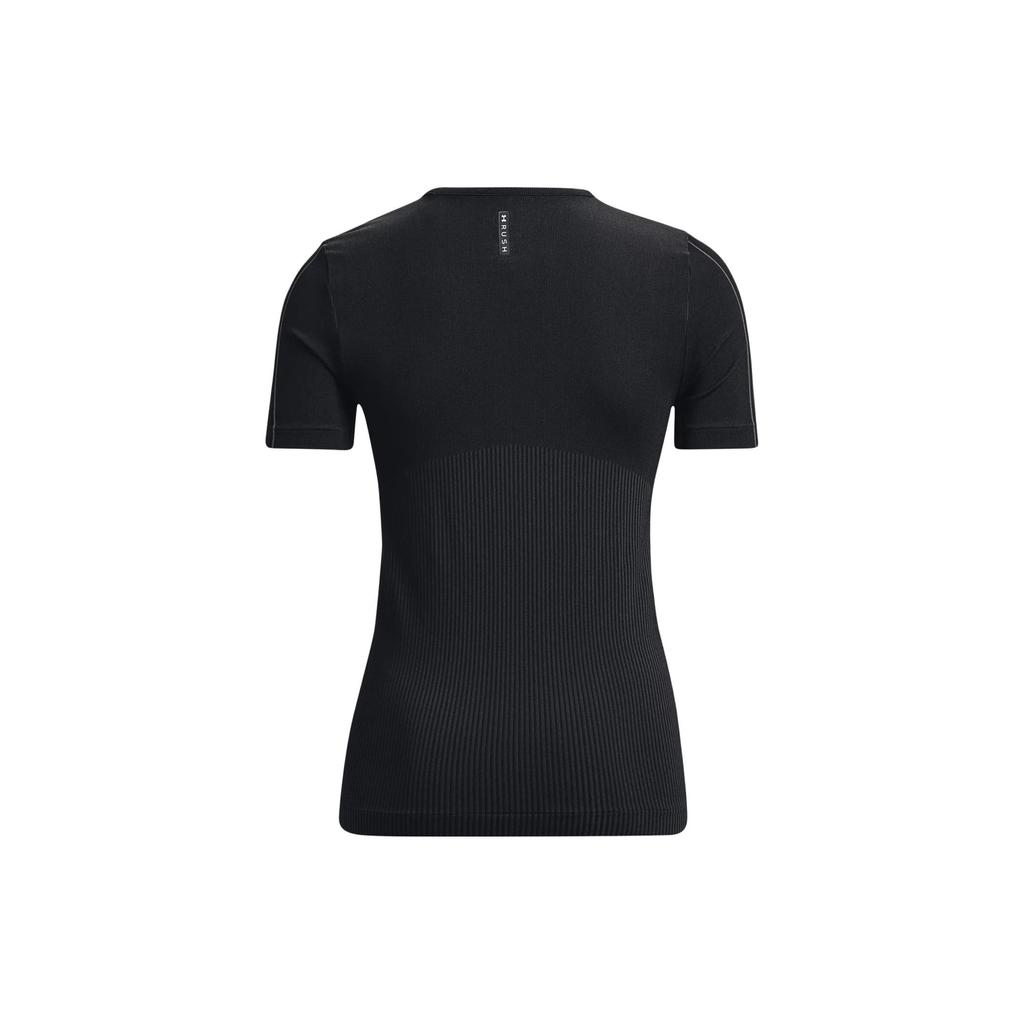Under Armour Rush Series Solid Color Logo Embroidery Round Neck Short Sleeve T-shirt Women Tops Black 1373929-001